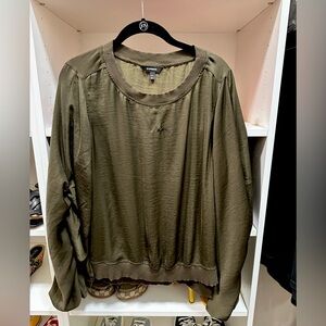 Express silky pullover with balloon sleeves size M in olive green